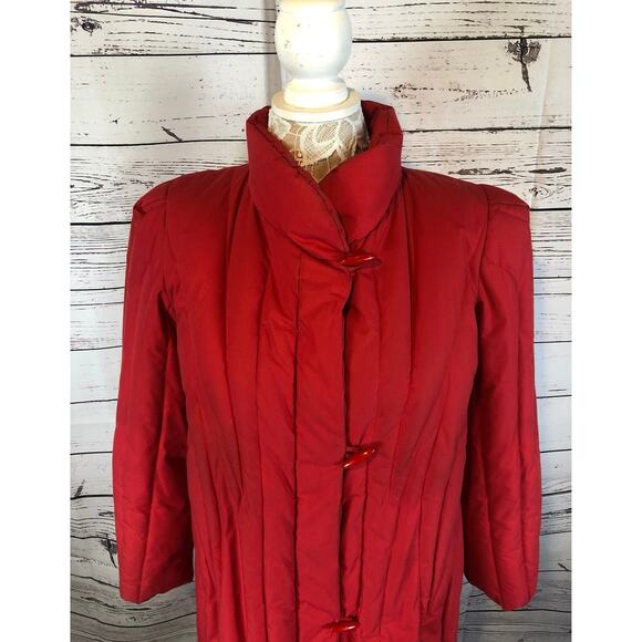 1980s Vintage Red Quilted Unbranded retro Down Puffer Coat M - Picture 5 of 15